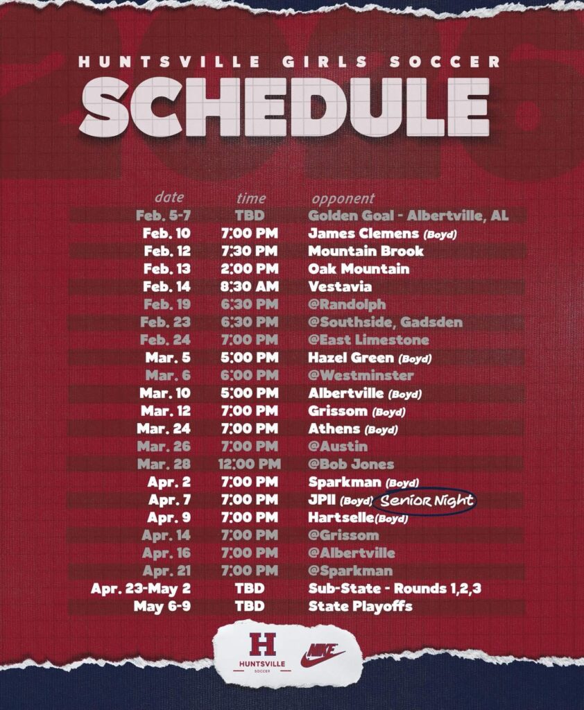 Huntsville High Girls Soccer Schedule 2026
